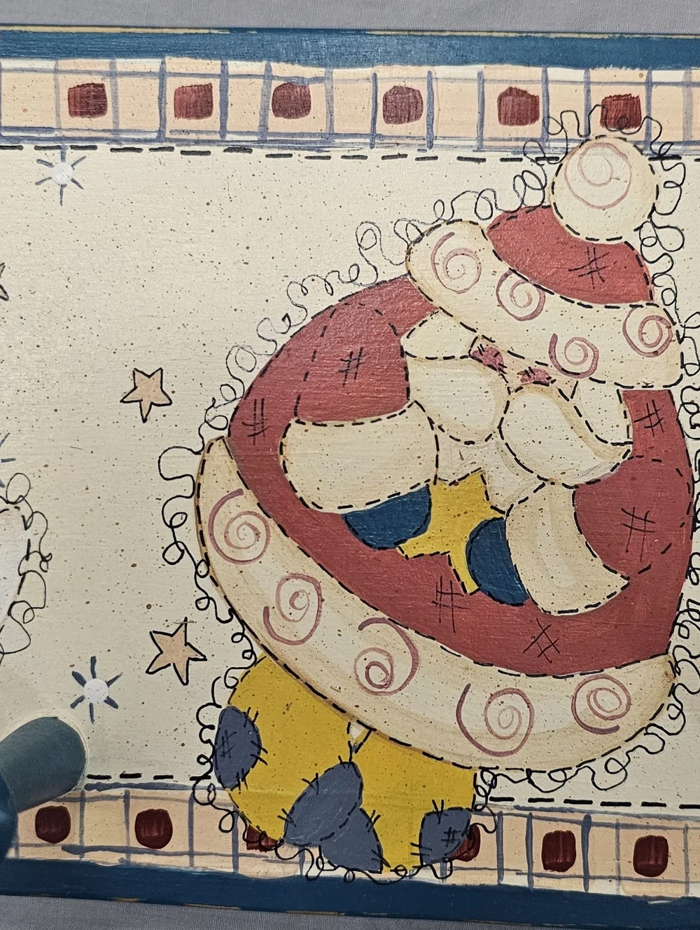Hand Painted Christmas Wall Hook Rack Santa Snowman Folk Art Wooden Peg Rack 26”